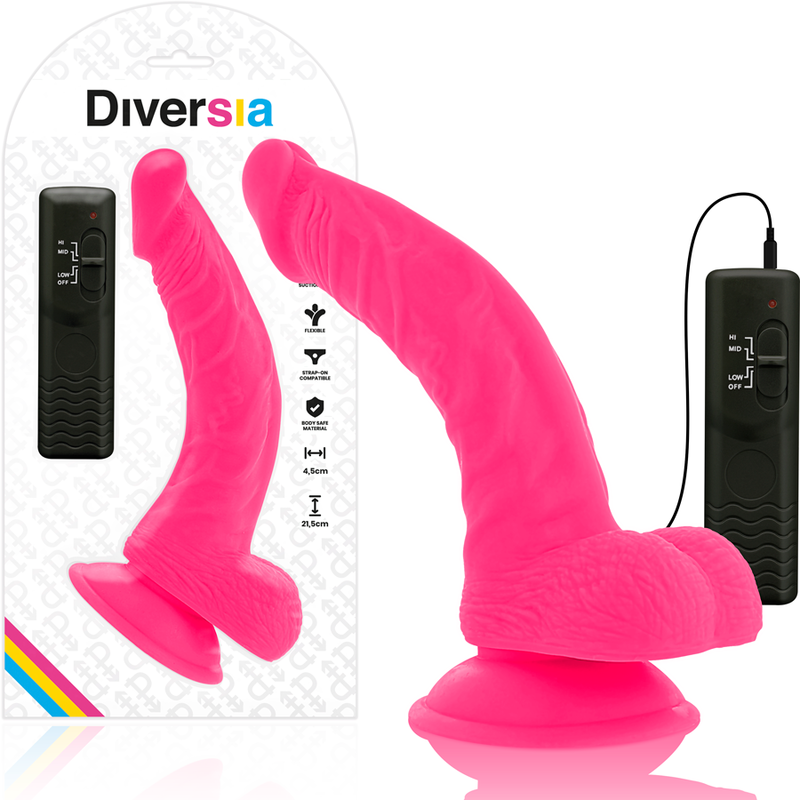 DIVERSIA - DILDO VIBRANT FLEXIBLE ROSE 21.5 CM -O- 4.5 CM DIVERSIA