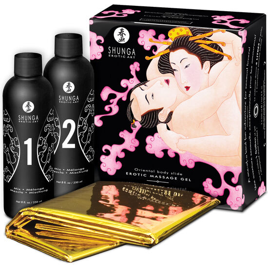 SHUNGA - GEL DE MASSAGE ÉROTIQUE ORIENTAL CORPS À CORPS FRAISES ET CAVA SHUNGA KITS