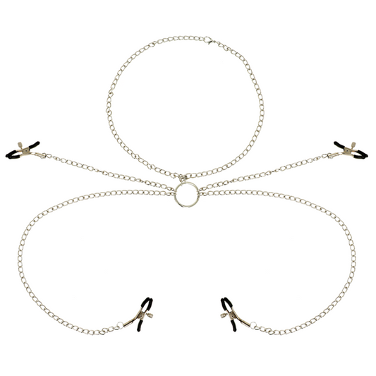 OHMAMA FETISH 4 PINCES À TÉTONS AVEC COLLIER CHAÎNE OHMAMA FETISH