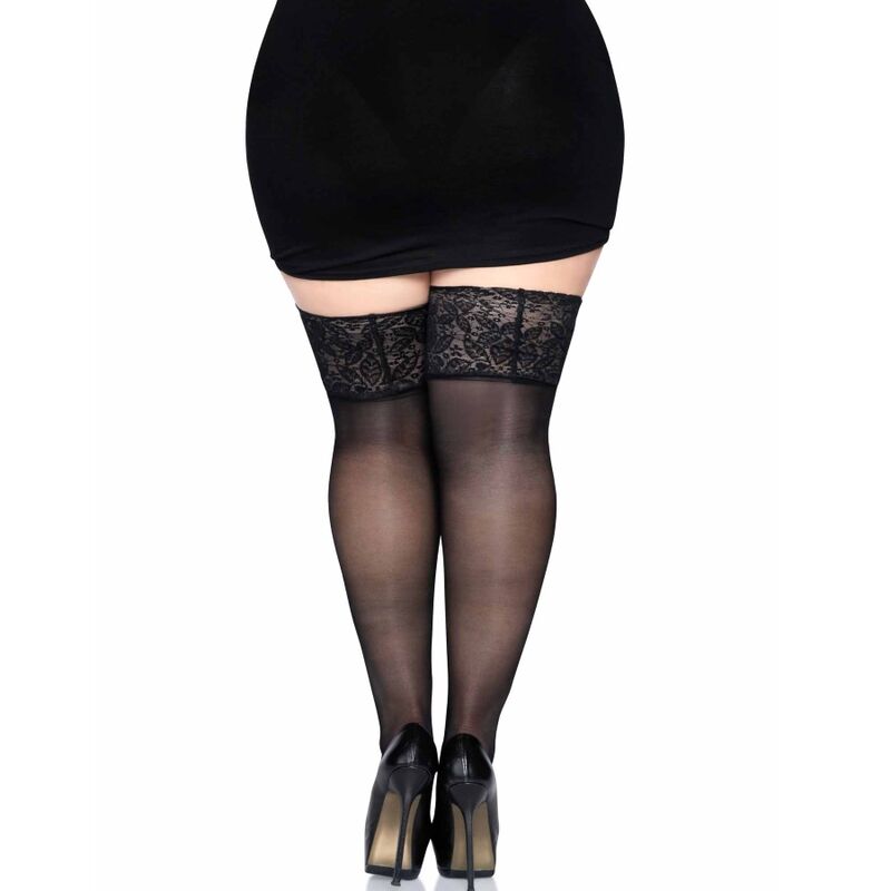 LEG AVENUE - BAS NOIR AVEC DENTELLE LARGE TAILLE UNIQUE LEG AVENUE HOSIERY