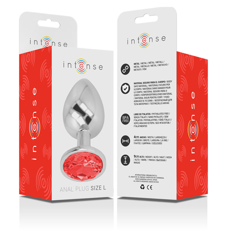 INTENSE - PLUG ANAL EN MÉTAL ALUMINIUM AVEC CRISTAL ROUGE TAILLE L INTENSE ANAL TOYS