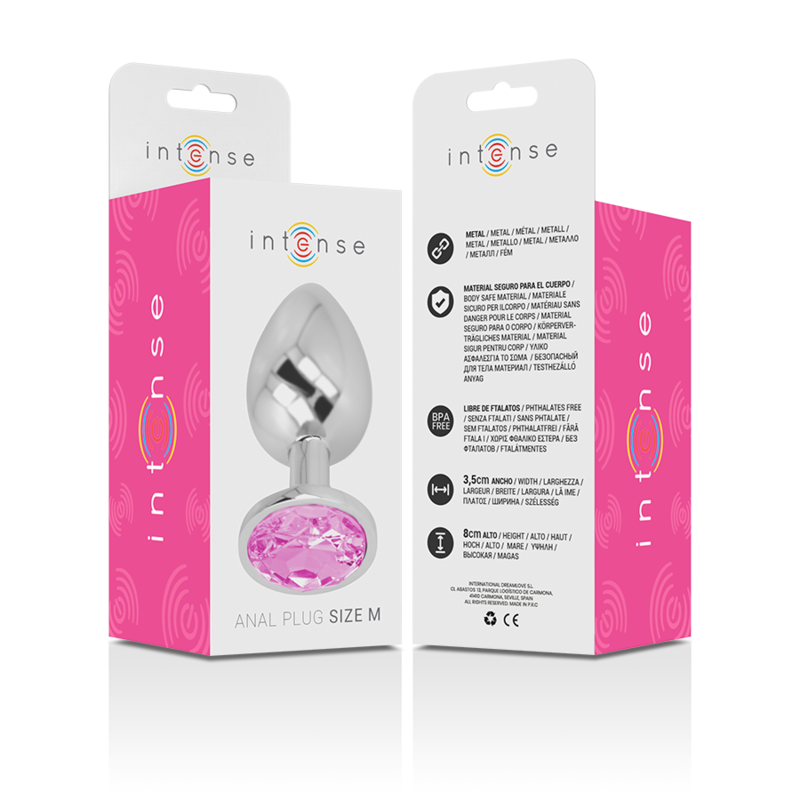 INTENSE - PLUG ANAL EN MÉTAL ALUMINIUM AVEC CRISTAL ROSE TAILLE M INTENSE ANAL TOYS