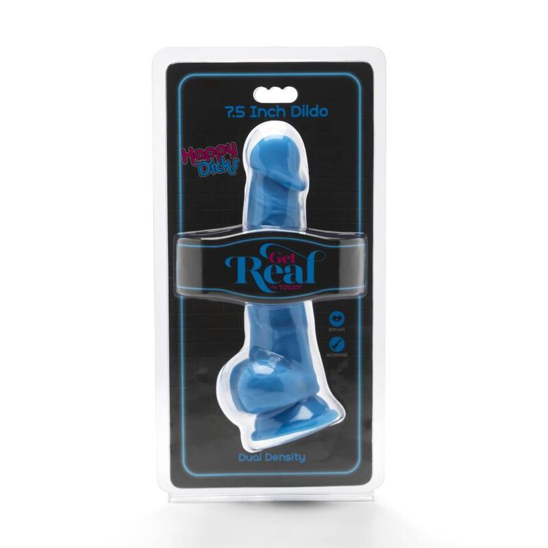 GET REAL - HAPPY DICKS 19 CM AVEC BALLES BLEU GET REAL