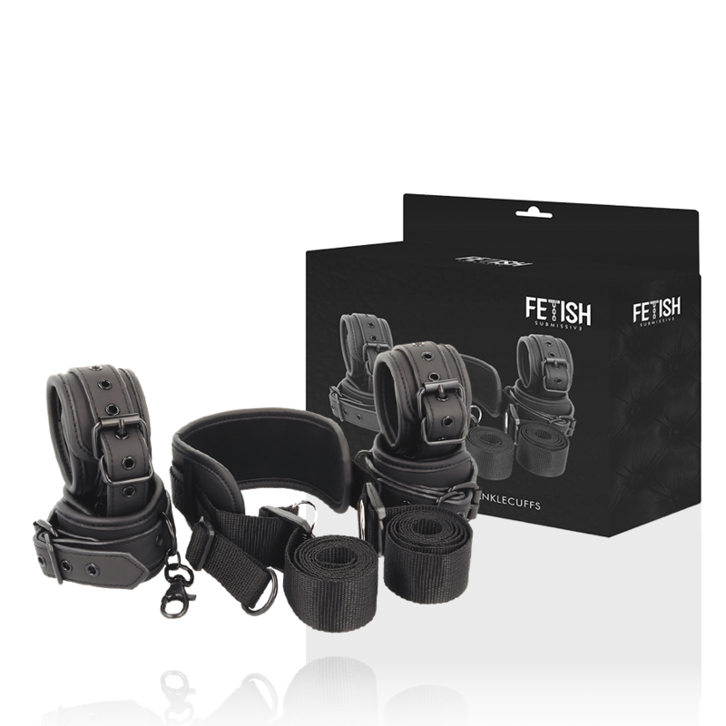 FETISH SUBMISSIVE - POSITION MAÎTRE AVEC 4 MENOTTES DOUBLÉES DE NOPRÈNE FETISH SUBMISSIVE BONDAGE