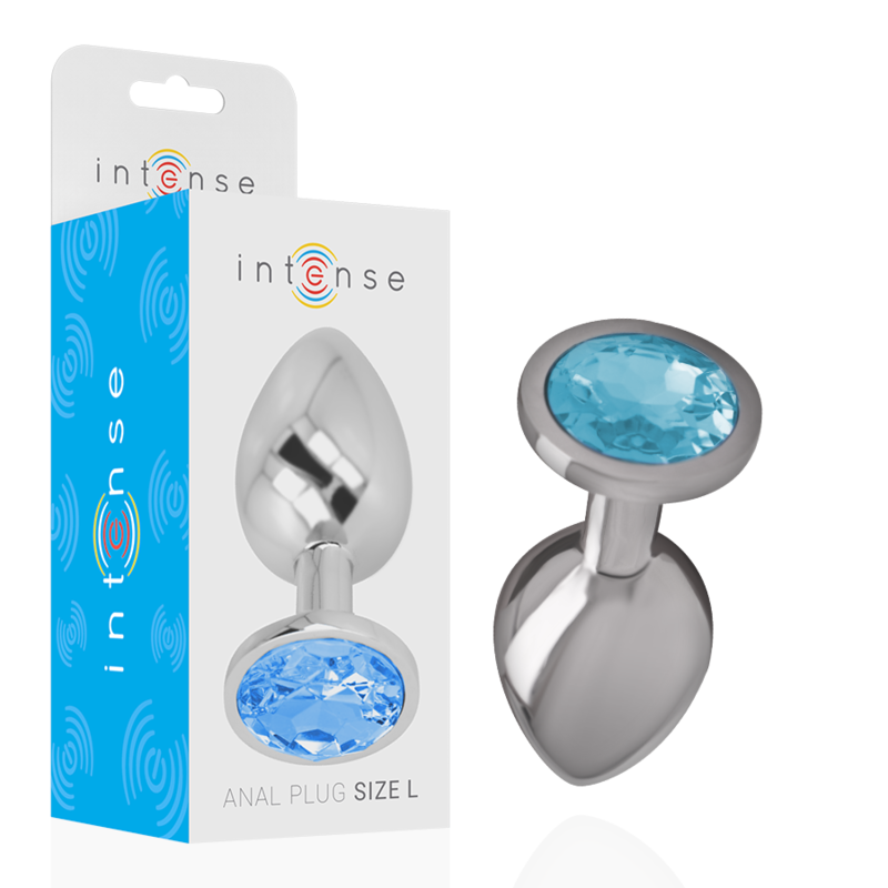 INTENSE - PLUG ANAL EN MÉTAL ALUMINIUM AVEC CRISTAL BLEU TAILLE L INTENSE ANAL TOYS