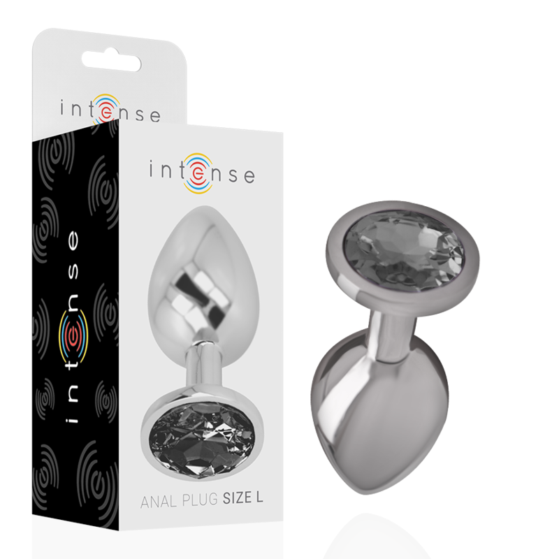 INTENSE - PLUG ANAL EN MÉTAL ALUMINIUM AVEC VERRE NOIR TAILLE L INTENSE ANAL TOYS