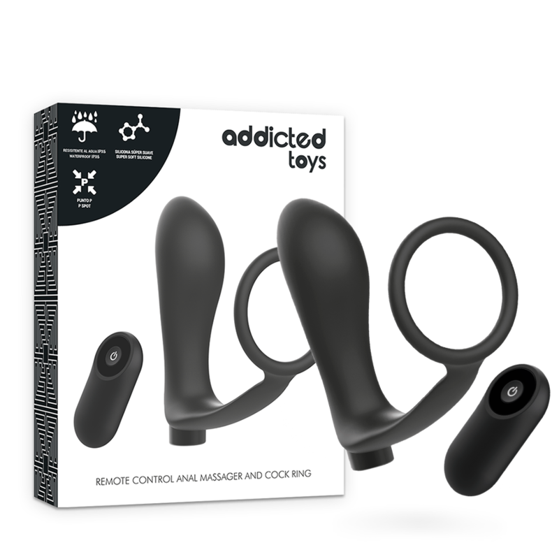 ADDICTED TOYS - ANNEAU PÉNIS AVEC TÉLÉCOMMANDE PLUG ANAL NOIR RECHARGEABLE ADDICTED TOYS