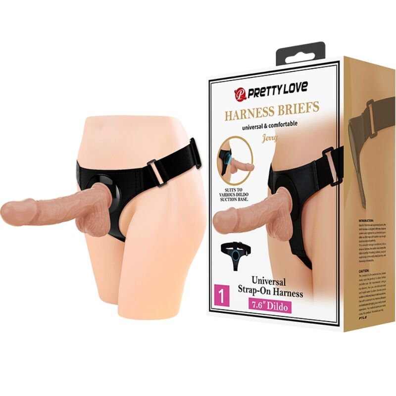 PRETTY LOVE - SLIP HARNAIS HARNAIS UNIVERSEL AVEC GODE JERRY 21,8 CM NATUREL PRETTY LOVE
