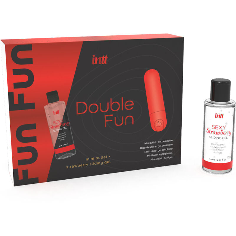 INTT RELEASES - KIT DOUBLE FUN AVEC BULLET VIBRANT ET GEL DE MASSAGE À LA FRAISE INTT RELEASES