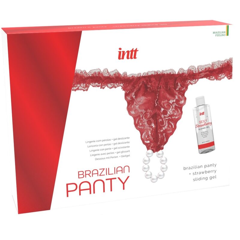 INTT RELEASES - CULOTTE ROUGE BRÉSILIENNE AVEC PERLES ET GEL LUBRIFIANT 50 ML INTT RELEASES