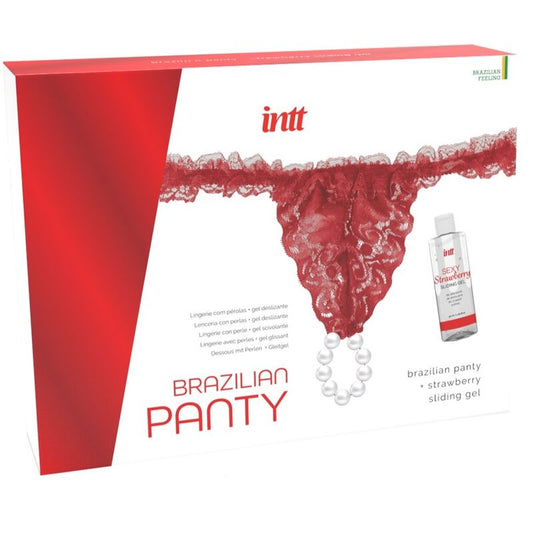 INTT RELEASES - CULOTTE ROUGE BRÉSILIENNE AVEC PERLES ET GEL LUBRIFIANT 50 ML INTT RELEASES