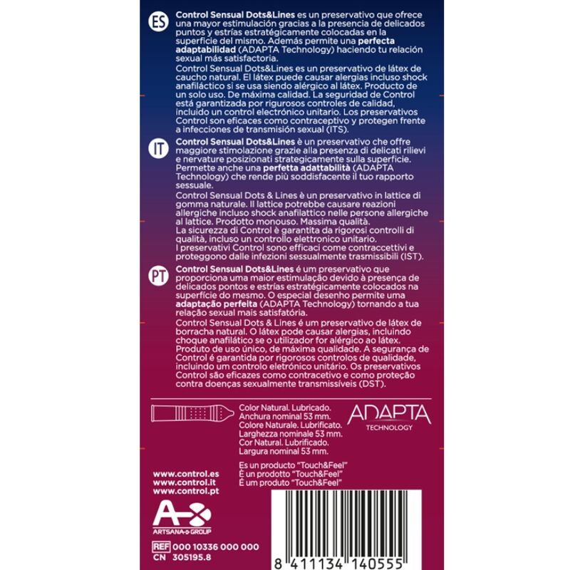 CONTROL - POINTS & LIGNES SENSUELLES POINTS ET VERGETURES 12 UNITÉS CONTROL CONDOMS