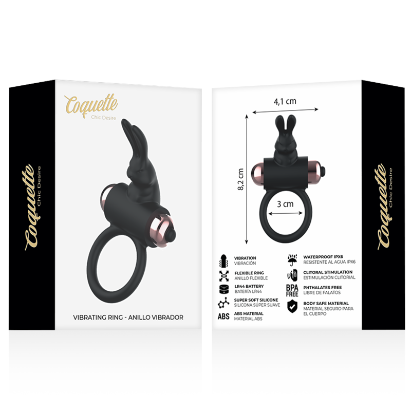 COQUETTE CHIC DESIRE - COCKRING AVEC VIBRATEUR NOIR/ OR COQUETTE TOYS