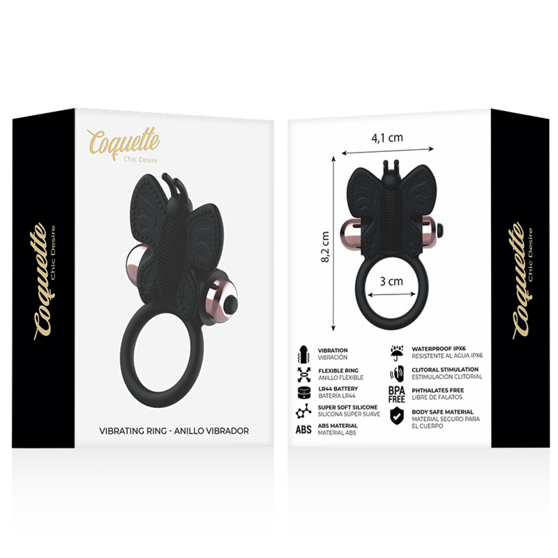 COQUETTE CHIC DESIRE - COCKRING PAPILLON AVEC VIBRATEUR NOIR/ OR COQUETTE TOYS