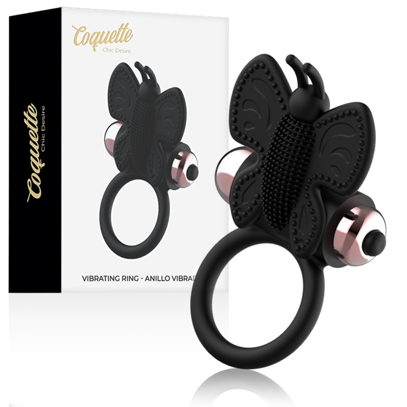 COQUETTE CHIC DESIRE - COCKRING PAPILLON AVEC VIBRATEUR NOIR/ OR COQUETTE TOYS