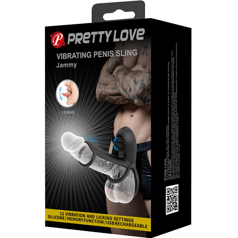 PRETTY LOVE - GAINE PÉNIS JAMMY 12 VIBRATIONS AVEC LANGUE EN SILICONE RECHARGEABLE PRETTY LOVE MALE