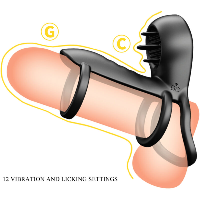 PRETTY LOVE - GAINE PÉNIS JAMMY 12 VIBRATIONS AVEC LANGUE EN SILICONE RECHARGEABLE PRETTY LOVE MALE