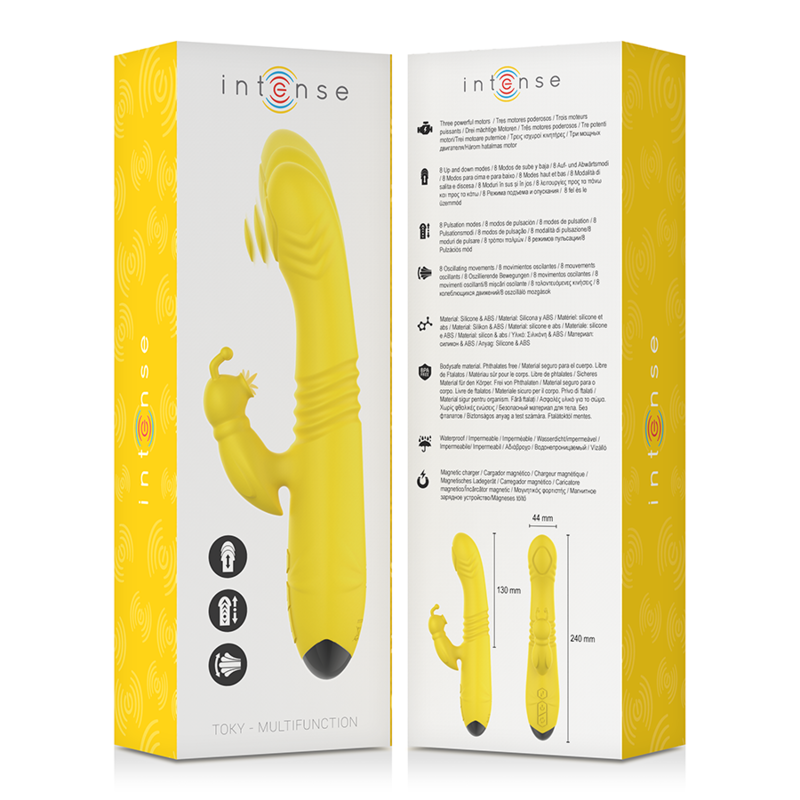 INTENSE - VIBRATEUR MULTIFONCTION TOKY UP & DOWN AVEC STIMULATEUR CLITORAL JAUNE INTENSE FUN