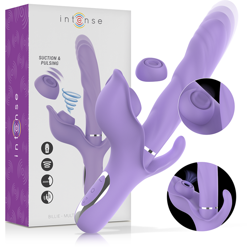 INTENSE - BILLIE VIBRATEUR À ASPIRATION RECHARGEABLE MULTIFONCTIONNEL AVEC BOUTON POUSSOIR VIOLET INTENSE FUN