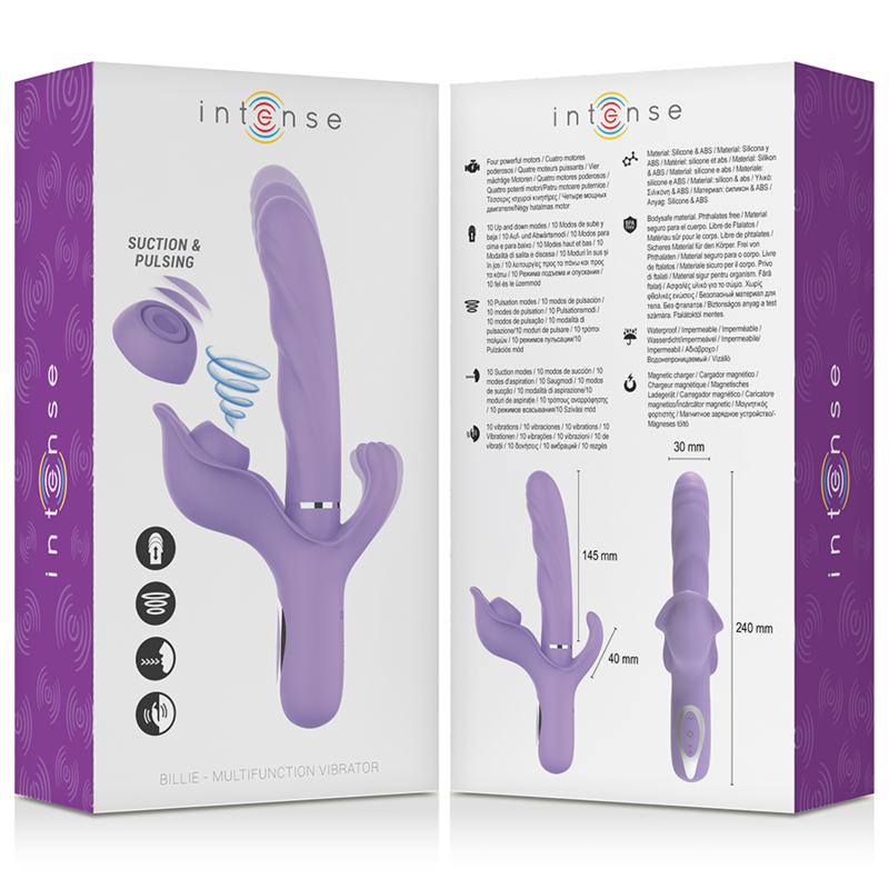 INTENSE - BILLIE VIBRATEUR À ASPIRATION RECHARGEABLE MULTIFONCTIONNEL AVEC BOUTON POUSSOIR VIOLET INTENSE FUN
