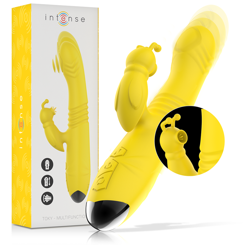 INTENSE - VIBRATEUR MULTIFONCTION TOKY UP & DOWN AVEC STIMULATEUR CLITORAL JAUNE INTENSE FUN