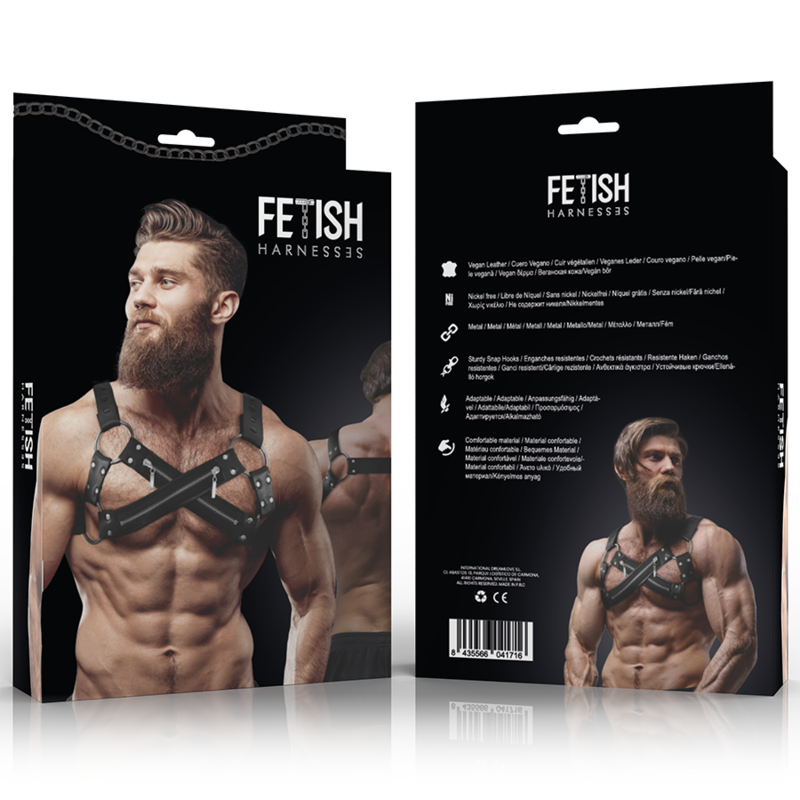 FETISH SUBMISSIVE ATTITUDE - HARNAIS DE POITRINE CROISÉ EN NÉOPRÈNE RÉGLABLE AVEC FERMETURES  GLISSIÈRE POUR HOMMES FETISH SUBMISSIVE ATTITUDE