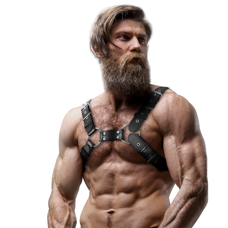 FETISH SUBMISSIVE ATTITUDE - HARNAIS DE POITRINE RÉGLABLE EN CUIR ÉCOLOGIQUE POUR HOMMES BULLDOG FETISH SUBMISSIVE ATTITUDE
