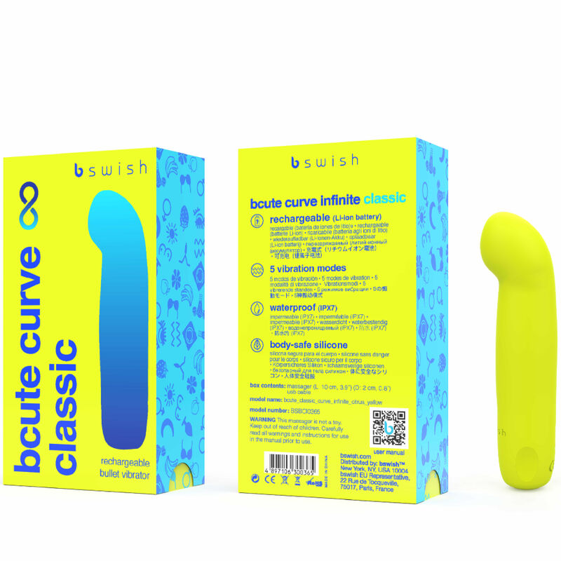 B SWISH - VIBRATEUR EN SILICONE RECHARGEABLE BCUTE CURVE INFINITE CLASSIC JAUNE B SWISH