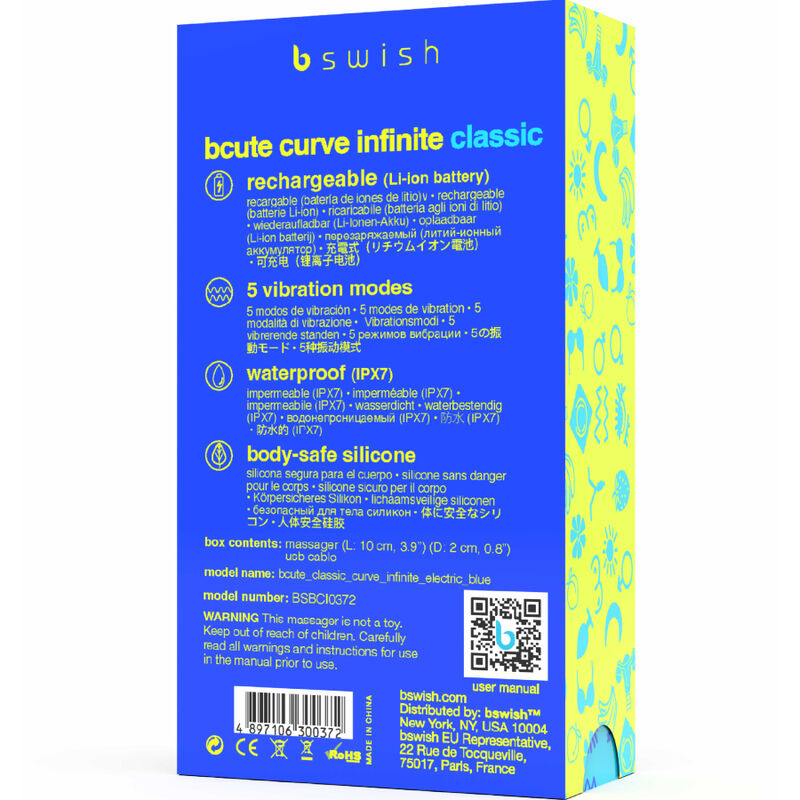 B SWISH - VIBRATEUR RECHARGEABLE BCUTE CURVE INFINITE CLASSIQUE BLEU SILICONE B SWISH