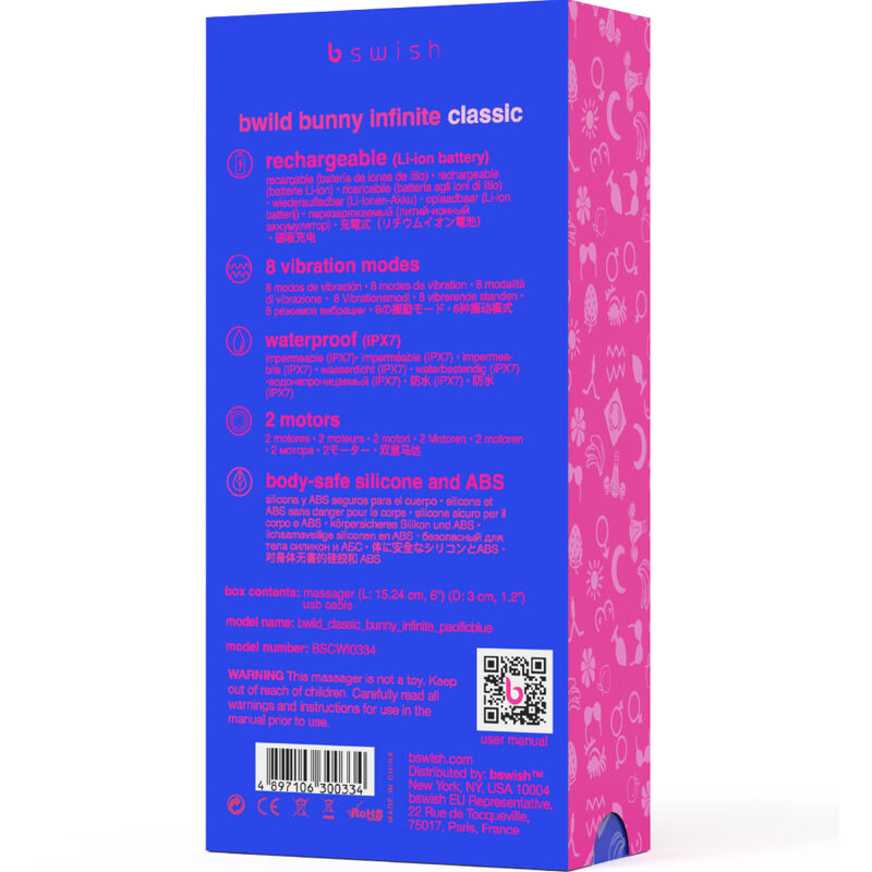 B SWISH - VIBRATEUR RECHARGEABLE CLASSIQUE BWILD BUNNY INFINITE SILICONE BLEU B SWISH