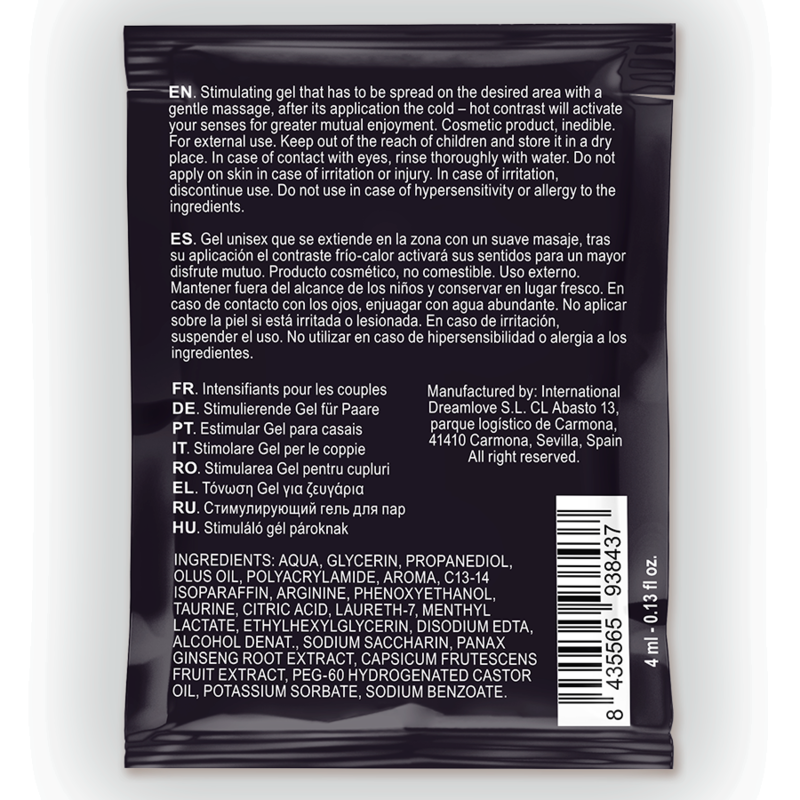 SPARTAN - GEL AMÉLIORANT L'ÉRECTION À EFFET FROID-CHAUD 100% VEGAN 4ML SPARTAN