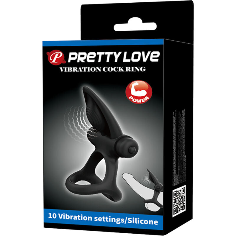 PRETTY LOVE - ANNEAU VIBRANT 10 VIBRATIONS SILICONE NOIR PRETTY LOVE MALE
