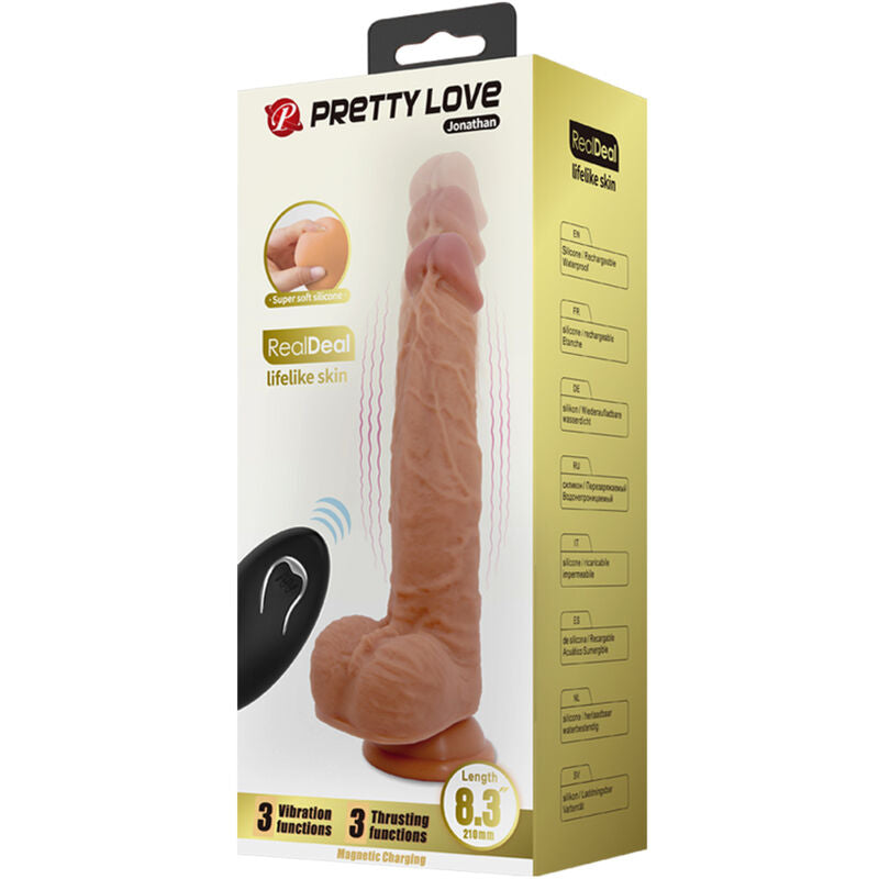 PRETTY LOVE - GODE EN SILICONE JONATHAN 3 VIBRATIONS + 3 MESURES DINSERTION TÉLÉCOMMANDE 21 CM PRETTY LOVE HIGH GRADE