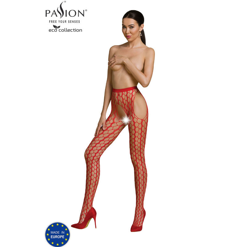 PASSION - BODYSTOCKING ECO COLLECTION ECO S007 ROUGE PASSION WOMAN GARTER & STOCK