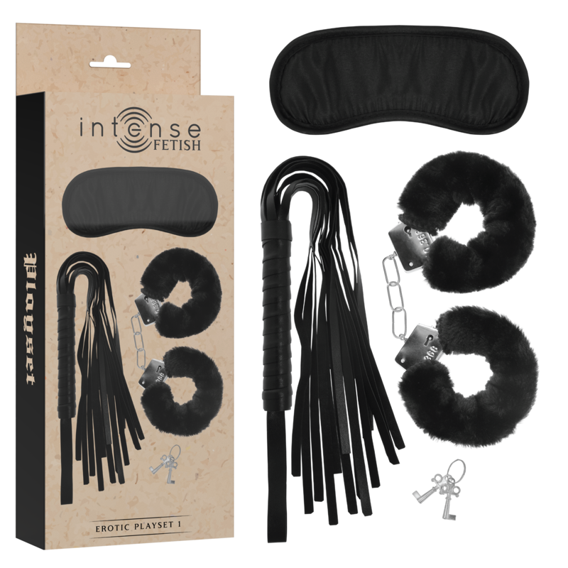 INTENSE - FETISH PLAYSET ÉROTIQUE 1 AVEC MENOTTES, MASQUE AVEUGLE ET FLOGGER INTENSE FETISH