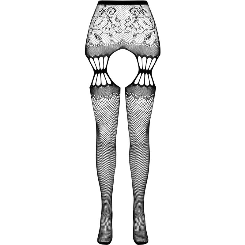 PASSION - COLLANT NOIR AVEC JARRETIÈRE S027 TAILLE UNIQUE PASSION WOMAN GARTER & STOCK