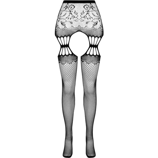 PASSION - COLLANT NOIR AVEC JARRETIÈRE S027 TAILLE UNIQUE PASSION WOMAN GARTER & STOCK