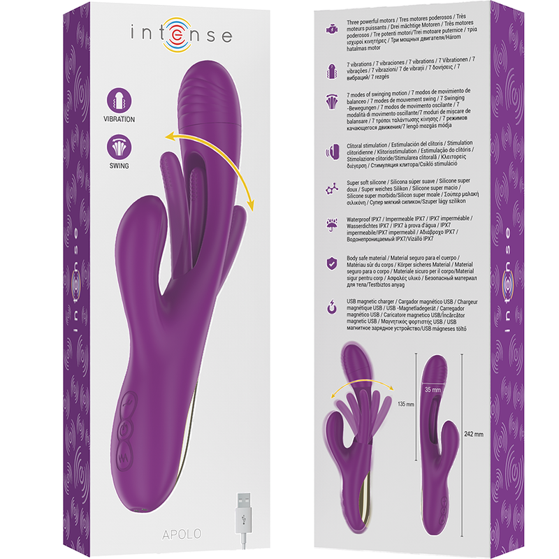 INTENSE - APOLO VIBRATEUR MULTIFONCTION RECHARGEABLE 7 VIBRATIONS AVEC LANGUE OSCILLANTE VIOLET INTENSE FUN