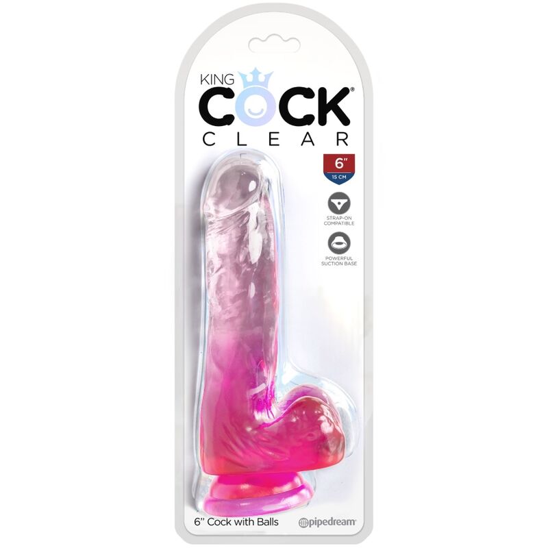 KING COCK - CLEAR PÉNIS RÉALISTE AVEC BOULES 13.5 CM ROSE KING COCK