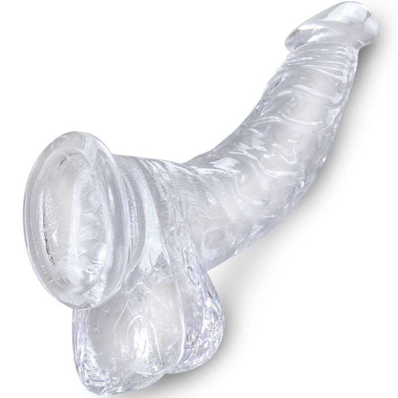 KING COCK - CLEAR PÉNIS COURBE RÉALISTE AVEC BOULES 16.5 CM TRANSPARENT KING COCK