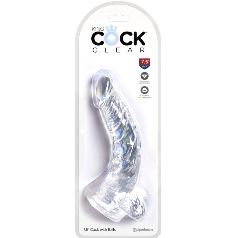 KING COCK - CLEAR PÉNIS COURBE RÉALISTE AVEC BOULES 16.5 CM TRANSPARENT KING COCK