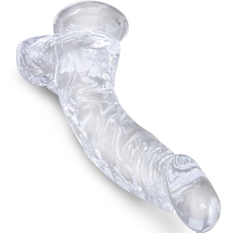 KING COCK - CLEAR PÉNIS COURBE RÉALISTE AVEC BOULES 16.5 CM TRANSPARENT KING COCK