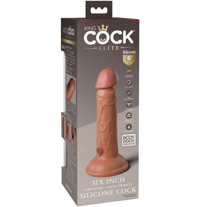 KING COCK - ELITE GODE RÉALISTE VIBRANT & SILICONE 15.2 CM CARAMEL KING COCK