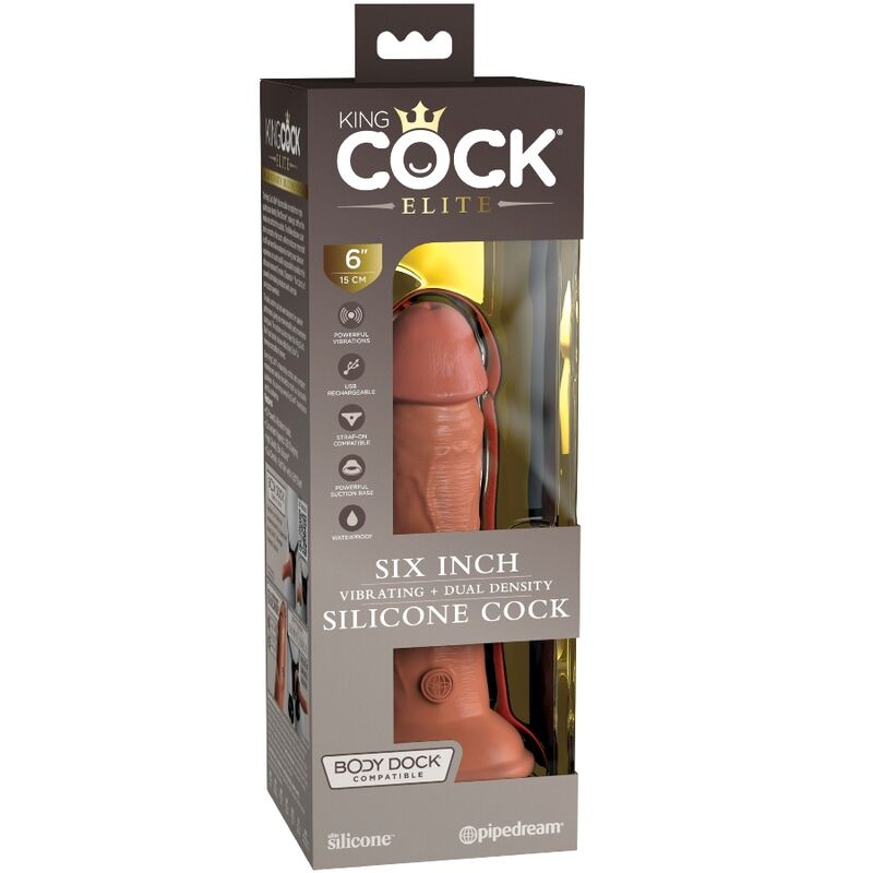 KING COCK - ELITE GODE RÉALISTE VIBRANT & SILICONE 15.2 CM CARAMEL KING COCK