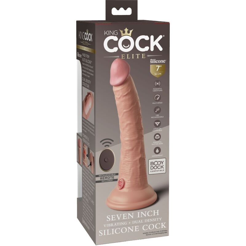 KING COCK - ELITE VIBRATEUR GODE RÉALISTE & TÉLÉCOMMANDE EN SILICONE 17.8 CM KING COCK