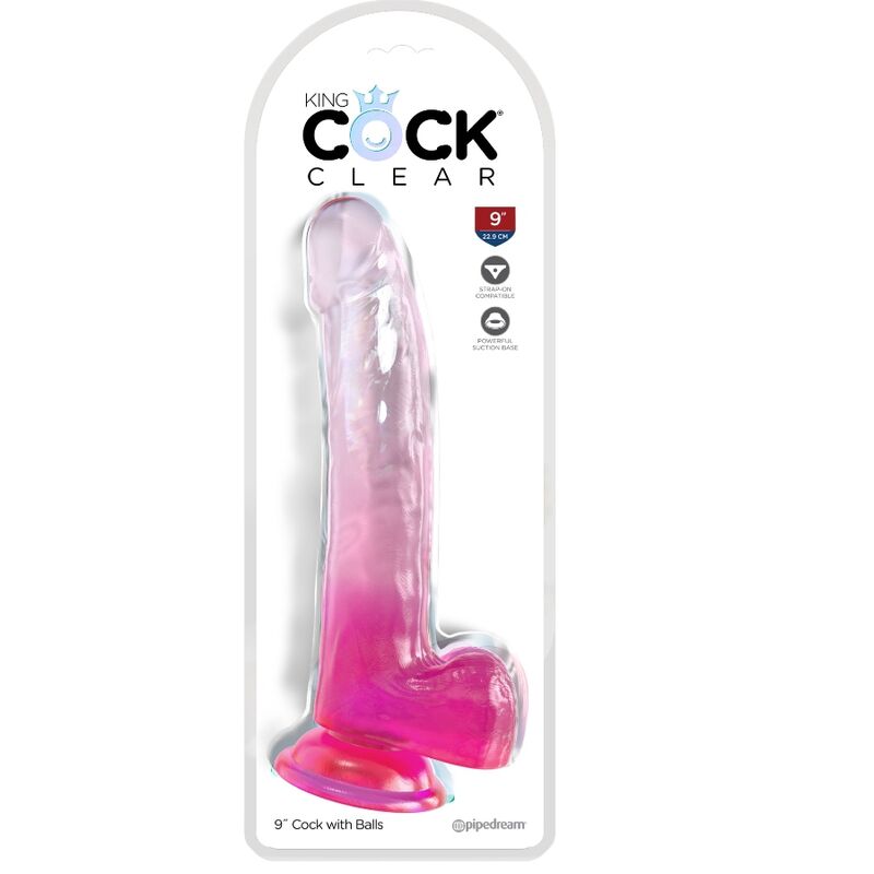 KING COCK - CLEAR GODE AVEC TESTICULES 20.3 CM ROSE KING COCK