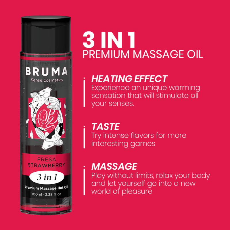 BRUMA - HUILE DE MASSAGE PREMIUM EFFET CHALEUR SAVEUR FRAISE 3 EN 1 - 100 ML BRUMA