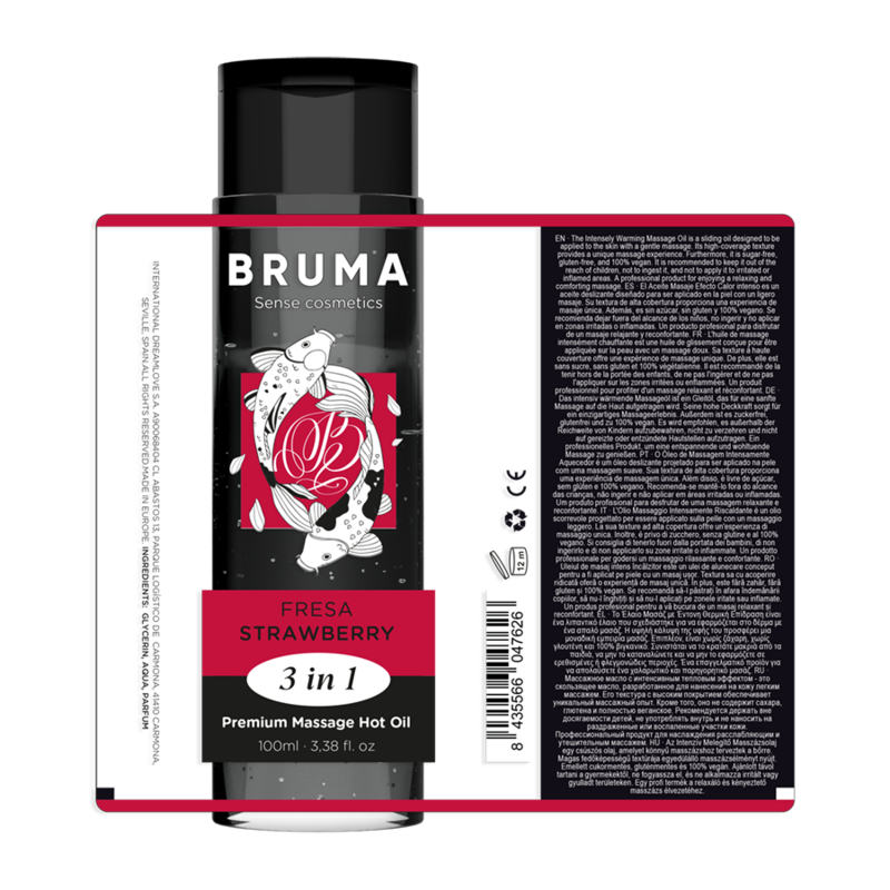 BRUMA - HUILE DE MASSAGE PREMIUM EFFET CHALEUR SAVEUR FRAISE 3 EN 1 - 100 ML BRUMA