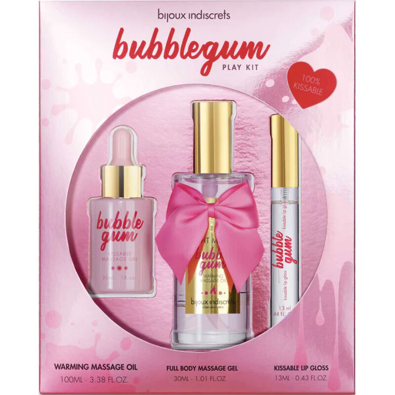 BIJOUX - INDISCRETS KIT DE JEU BUBBLEGUM AVEC HUILE, GEL ET BRILLANT LÈVRES BIJOUX LOVE COSMETIQUES
