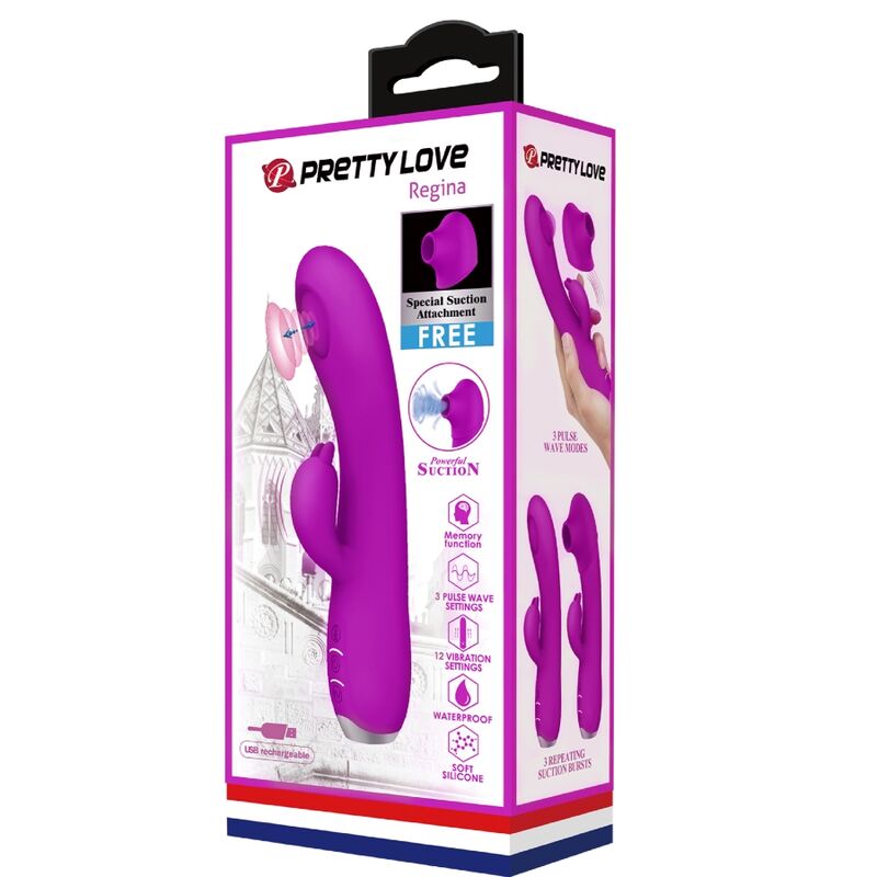 PRETTY LOVE - VIBRATEUR RECHARGEABLE REGINA - GEL À ASPIRATION VIOLET PRETTY LOVE C-TYPE